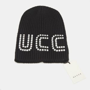 Gucci Black Crystal Guccy Detail Rib Knit Beanie M, Luggage Accessories - Luxury Closet catalog