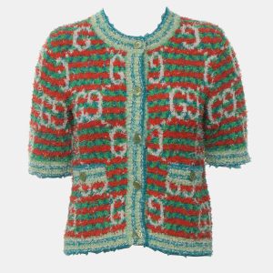Gucci Multicolor Cotton, Polyamide Maxi Gg Knit Cardigan S, Sweaters & Cardigans - Luxury Closet