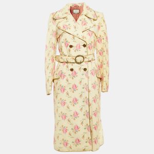 Gucci Yellow Floral Leather Double Breasted Coat M, Coats & Jackets - Luxury Closet