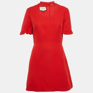 Gucci Red Silk and Wool Detachable Collar Ruffled Mini Dress M, Dresses - Luxury Closet catalog
