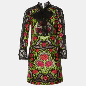 Gucci Black Floral Brocade & Lace Mini Dress S, Dresses - Luxury Closet