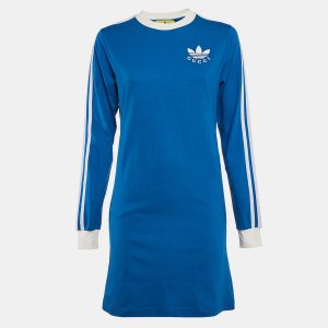 Gucci x Adidas Blue Striped Jersey T-Shirt Dress XS, Dresses - Luxury Closet