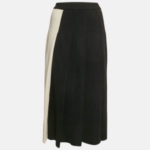 Gucci Black/White Wool Knit Pleated Two-Toned Midi Skirt XL, Skirts - Luxury Closet