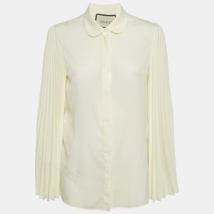 Gucci Cream Chiffon Plisse Sleeve Blouse M, Shirts & Tops - Luxury Closet catalog