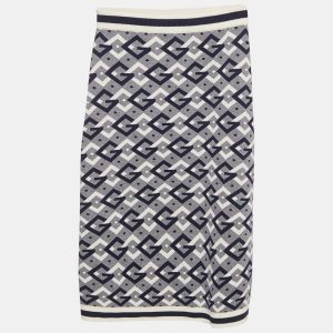 Gucci Navy Blue Cotton Jacquard Knit Knee-Length Skirt XS, Skirts - Luxury Closet