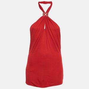 Gucci Red Horsebit Detail Crepe Jersey Halter Neck Top L, Shirts & Tops - Luxury Closet