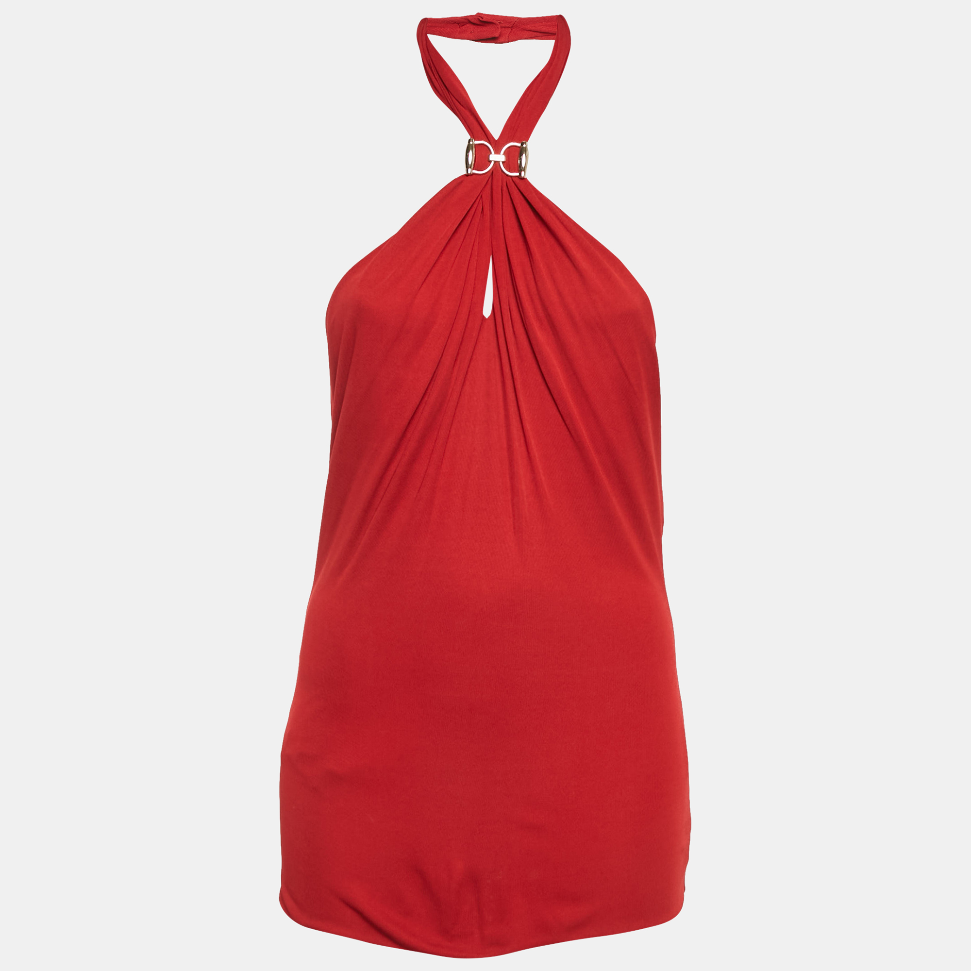 Gucci Red Horsebit Detail Crepe Jersey Halter Neck Top L, Shirts & Tops - Luxury Closet