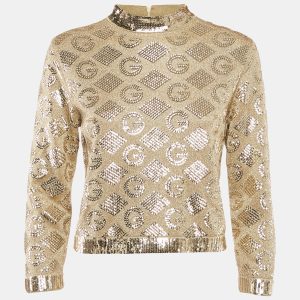 Gucci Gold Sequined Lurex Knit Long Sleeve Top M, Shirts & Tops - Luxury Closet catalog