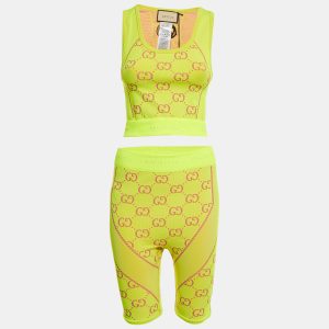 Gucci Acid Green GG Jacquard Technical Crop Top and Biker Shorts Set S/M, Suits - Luxury Closet catalog
