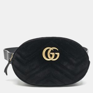 Gucci Black Matelass&eacute; Velvet GG Marmont Belt Bag, Handbags - Luxury Closet catalog