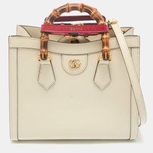 Gucci Off White Leather Small Bamboo Diana Tote, Tote Handbags - Luxury Closet