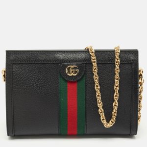 Gucci Black Leather GG Web Detail Ophidia Small Chain Shoulder Bag, Shoulder Bags - Luxury Closet catalog