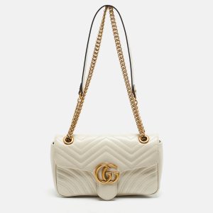 Gucci Off White Matelassé Leather Small GG Marmont Shoulder Bag, Shoulder Bags - Luxury Closet catalog