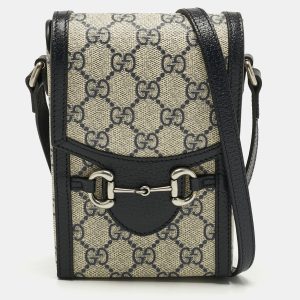 Gucci Beige/Navy Blue GG Supreme Canvas and Leather Mini Horsebit 1955 Bag, Shoulder Bags - Luxury Closet catalog