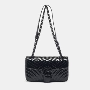 Gucci Black Matelass&eacute; Patent Leather Medium GG Marmont Shoulder Bag, Shoulder Bags - Luxury Closet catalog