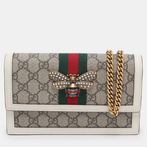 Gucci White/Beige GG Supreme Canvas and Leather Queen Margaret Wallet On Chain, Wallets & Money Clips - Luxury Closet catalog