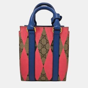 Gucci  GG Supreme Monogram Calfskin Rhombus Mini Tote Bag Beige Ebony Pink Blue, Tote Handbags - Luxury Closet catalog