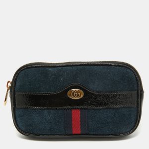 Gucci Black/Navy Blue Suede and Patent Leather Ophidia Belt Bag, Handbags - Luxury Closet
