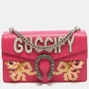 Gucci Magenta Leather Small Guccify Pearl Embellished Dionysus Shoulder Bag, Shoulder Bags - Luxury Closet