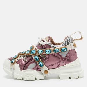 Gucci Metallic Pink Leather and Mesh Flashtrek Sneakers Size 35, Athletic Shoes & Sneakers - Luxury Closet catalog