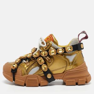 Gucci Gold Leather and Mesh Flashtrek Sneakers Size 35, Athletic Shoes & Sneakers - Luxury Closet