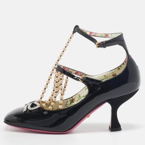 Gucci Black Patent Leather Pearl Embellished T Strap Pumps Size 35, Pumps - Luxury Closet catalog