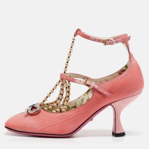 Gucci Pink Fabric Pearl Embellished T-Strap Pumps Size 35, Pumps - Luxury Closet catalog