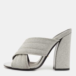 Gucci Silver Glitter Webby Criss Cross Slide Sandals Size 37.5, Sandals - Luxury Closet