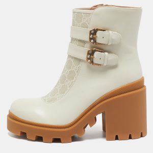 Gucci Off White Leather and GG Supreme Canvas Kensington Ankle Boots Size 42, Boots - Luxury Closet catalog