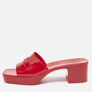 Gucci Dark Red Rubber Block Heel Slide Sandals Size 40, Sandals - Luxury Closet catalog