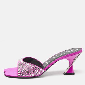 Gucci Pink Satin Galactica Crystal Embellished Slide Sandals Size 37, Sandals - Luxury Closet catalog