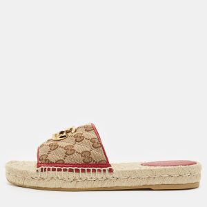 Gucci Beige GG Canvas GG Marmont Espadrille Flat Slides Size 35.5, Flats - Luxury Closet catalog