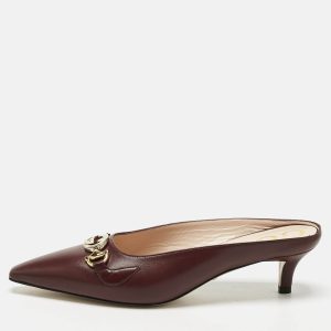 Gucci Burgundy Leather Zumi Mules Size 38.5, Sandals - Luxury Closet catalog