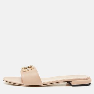 Gucci Light Pink Leather Double G Flat Slides Size 39, Flats - Luxury Closet