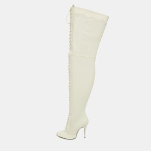 Gucci Off White Snakeskin Embossed and Leather Thigh High Boots Size 40, Boots - Luxury Closet catalog