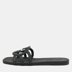 Gucci Black Rubber Interlocking G Flat Slides Size 35, Flats - Luxury Closet