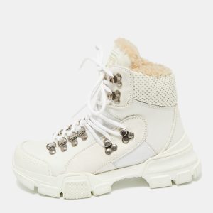 Gucci White Leather And Suede Flashtrek  High Top Sneakers Size 35, Athletic Shoes & Sneakers - Luxury Closet