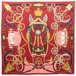 Hermès Red Silk Stately Wheels scarf 90, Scarves & Shawls - Luxury Closet catalog
