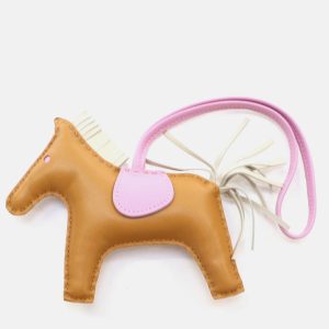 Hermes Rodeo MM Sesame/Mauve Sylvestre/Craie Swift Bag Charm, Luggage Accessories - Luxury Closet