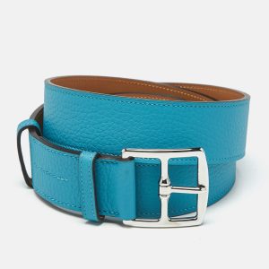 Hermes Blue Zanzibar Taurillon Clemence Leather Etriviere Belt Size 95 CM, Belt Buckles - Luxury Closet