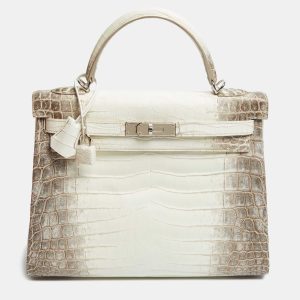 Herm&egrave;s Blanc Crocodile Niloticus Himalaya Palladium Finish Kelly Retourne 32 Bag, Satchels - Luxury Closet catalog