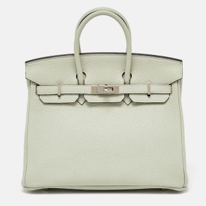 Herm&egrave;s Gris Neve Togo Leather Palladium Finish Birkin 25 Bag, Tote Handbags - Luxury Closet