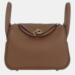 Hermes Lindy Mini Gold Clemence Leather Shoulder Bag, Tote Handbags - Luxury Closet