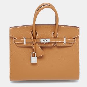 Hermes Gold Epsom Leather Palladium Finish Birkin Sellier 25 Bag, Tote Handbags - Luxury Closet catalog