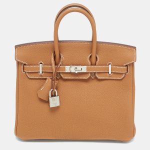 Hermes Gold Togo Leather Palladium Finish Birkin 25 Bag, Tote Handbags - Luxury Closet catalog
