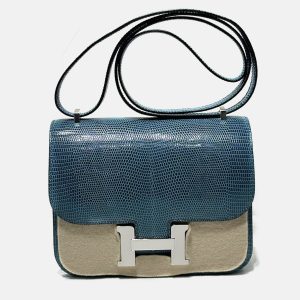 Hermes Ink Blue Lizard Leather Constance 19 Bag, Shoulder Bags - Luxury Closet