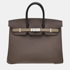 Hermes Ecorce/Etoupe Grey/Black Epsom Leather Birkin 25 Bag, Tote Handbags - Luxury Closet catalog