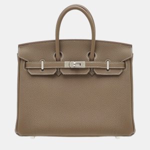 Hermes Etoupe Grey Togo Leather Birkin 25 Bag, Tote Handbags - Luxury Closet