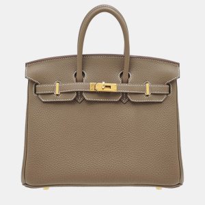 Hermes Etoupe Grey Togo Leather Birkin 25 Bag, Tote Handbags - Luxury Closet