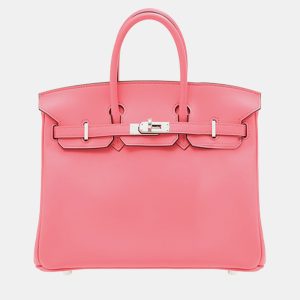 Hermes Rose Azalee Swift Leather Birkin 25 Bag, Tote Handbags - Luxury Closet